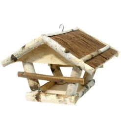 Vogelhaus Mit Weidendach, Birke Und Kiefer, 38 X 32 X 26 – 29 Cm
